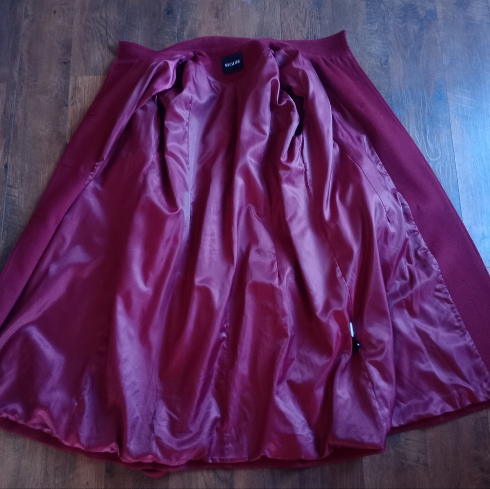 Escalier Wool Wine Red Long Pea Coat Size L - Picture 8 of 9